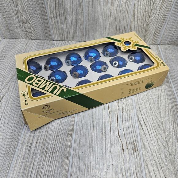 Vintage Pyramid Jumbo Blue Glass Christmas Ornaments Set 18 USA Box Tree‎ Decor - Picture 3 of 6